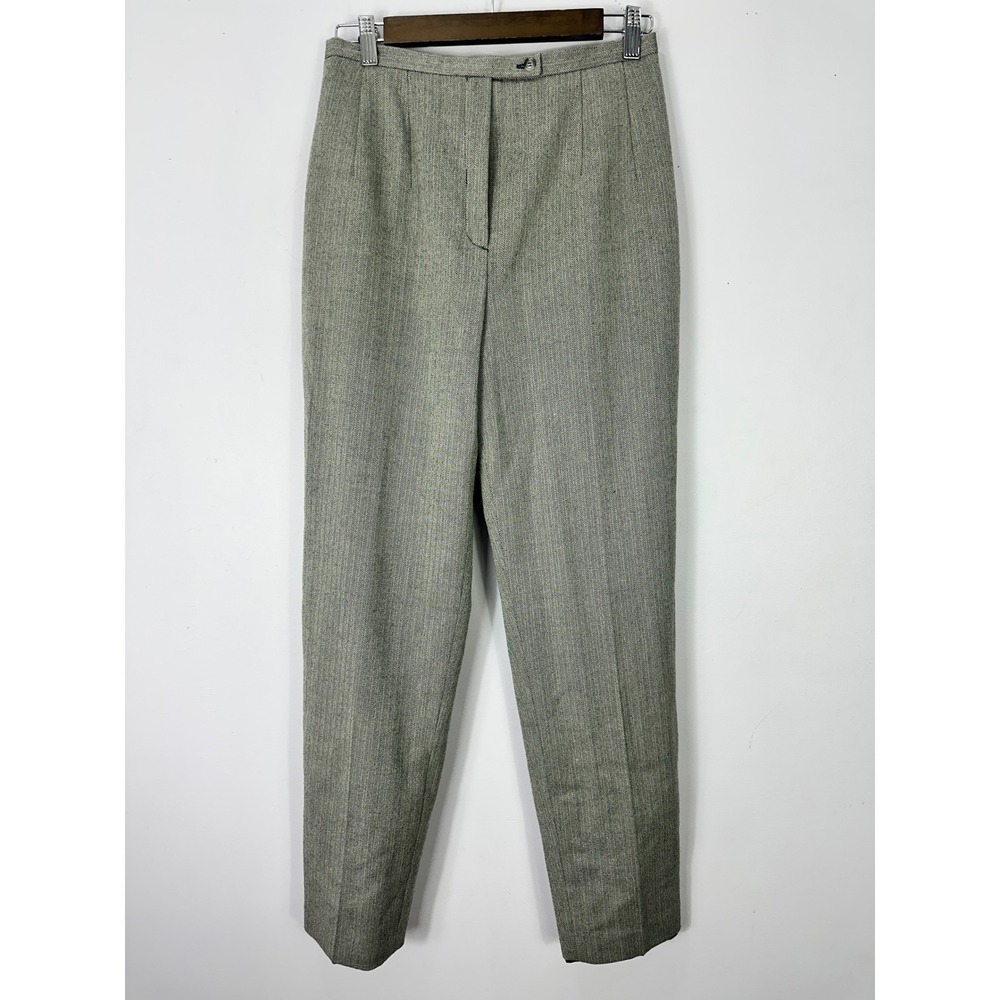 Andrea Viccaro Trousers Women 8 Grey Wool Herringbone High Waist Dress Pants